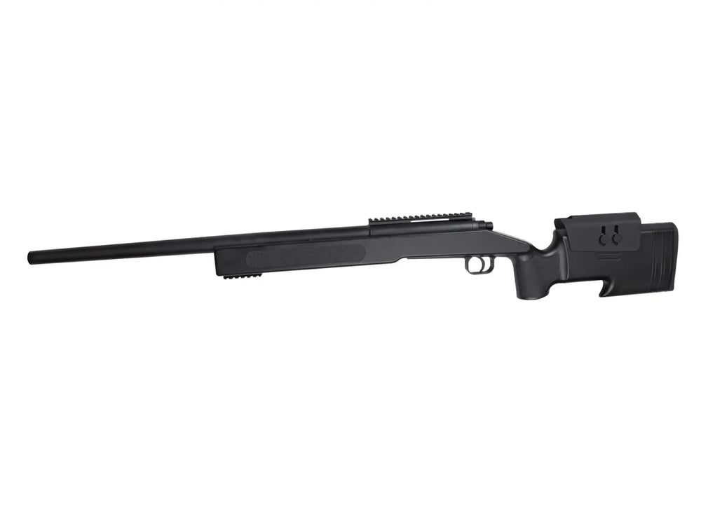 M40A3 sort airsoft sniperriffel med justerbar kindpude og kolbeforlænger
