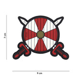 Patch 3D PVC, Viking shield with 2 swords, Red/White