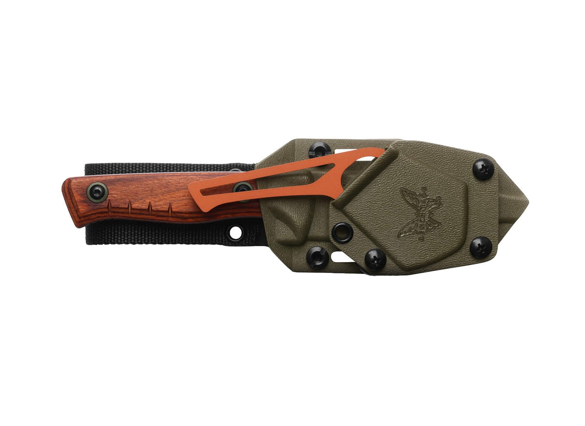 Benchmade 15650-COMBO SlipRidge Fixed Combo med MagnaCut-jagtkniv i stabiliseret træ, orange gut hook og OD Green skede