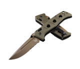 Benchmade 275SFE-04 Adamas foldekniv med delvist savtakket Flat Earth Cerakote-blad og OD Green G10-skæfte