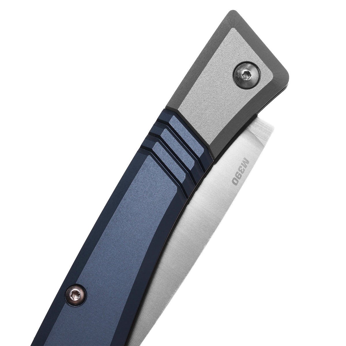 Benchmade 315 Successor slip-joint-lommekniv med M390 drop point-blad i satin og skæfte i Crater Blue aluminium med Ash Gray-bolstere