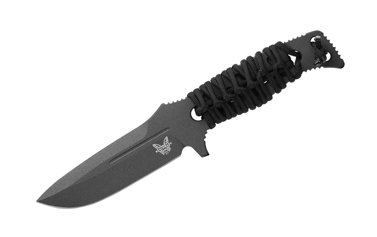 Benchmade 375BK-02 Fixed Adamas kniv med fast blad i Cobalt Black Cerakote, paracord-viklet skæfte og skede