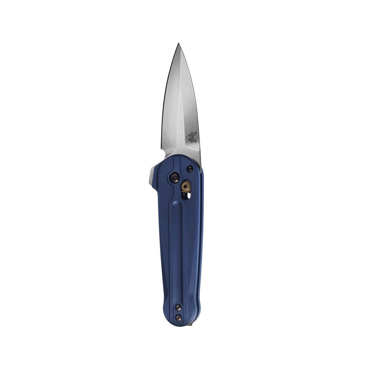 Benchmade 491 Lowden foldekniv med satin M390 spear point-blad og skæfte i Crater Blue anodiseret aluminium