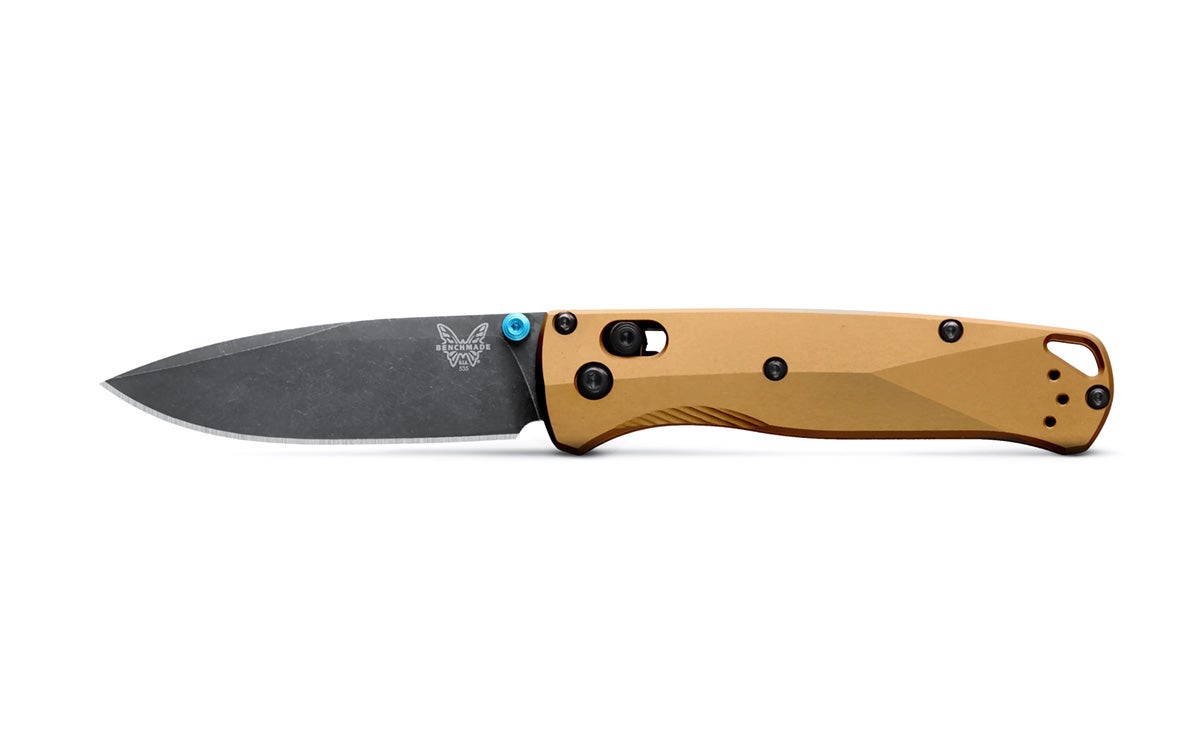 Benchmade 535BK-07 Bugout foldekniv med sort CPM-M390 drop-point blad og skæfte i Burnt Brass aluminium
