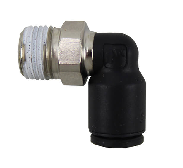 90 Graders Push Fitting with thred for 6mm Macro line.