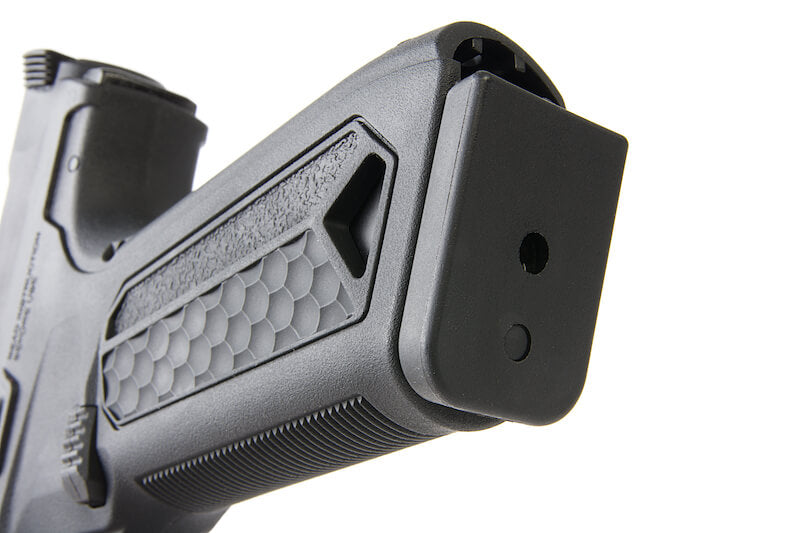 Action Army AAP01 sort gaspistol, set fra en venstre sidevinkel.