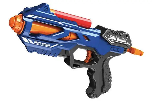 Blaze Storm pistol med store pile legetøj, blå og orange blaster