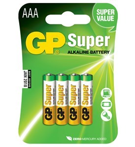 GP Super Alkaline AAA batteries, 4 pcs