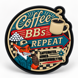 Coffee BBs Repeat PVC patch fra Hank Tactical på hvid baggrund