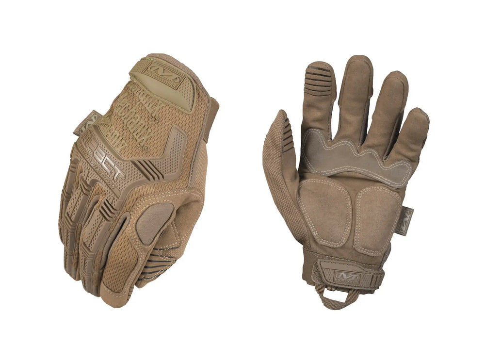 Mechanix M-Pact Coyote handsker med gummibeskyttelse og puder i håndfladen.