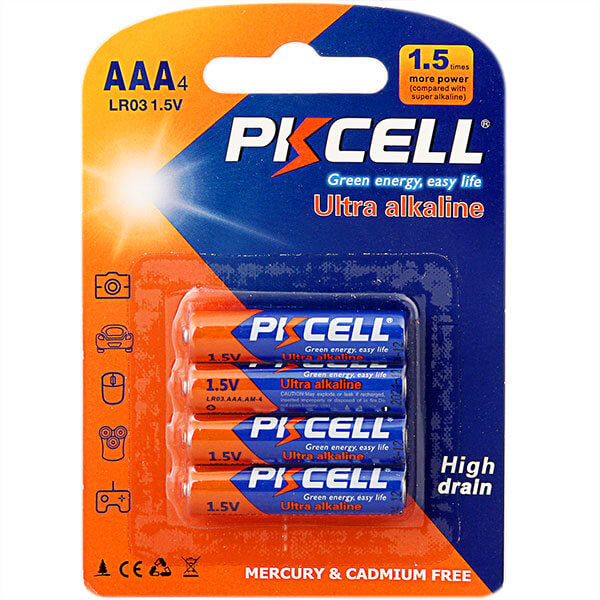 PK Cell Alkaline AAA Batteries, 4 pcs