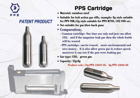 Cartridge for gas, replacement for PPS Kar98