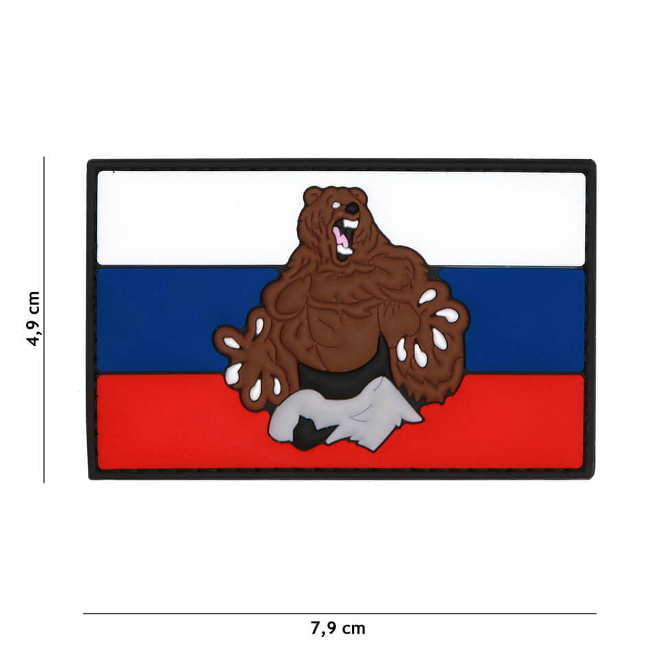 Patch Russisk Bjørn flag med brun bjørn i forgrunden