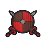 Patch 3D PVC, Viking shield with 2 swords, Red/Brown