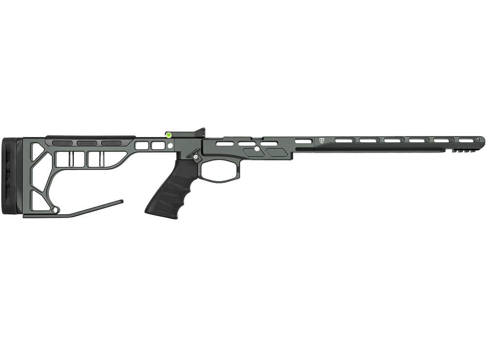Saber Tactical FX DRS chassis i grå aluminium med Arca-Swiss-forskaft