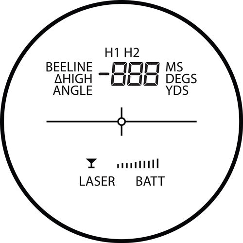Hawke LRF Pro 400 display med beeline-, højde- og vinkeltilstand